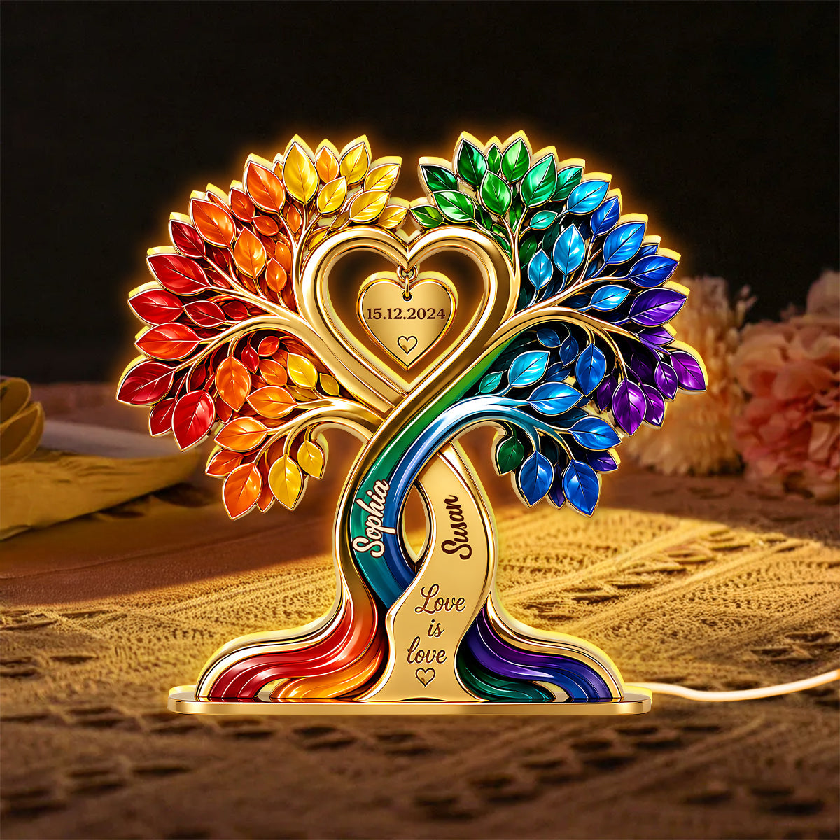LGBTQ+ Couple Heart Tree - Personalized Light Box - Anniversary Gift for Him, Gift for Her
