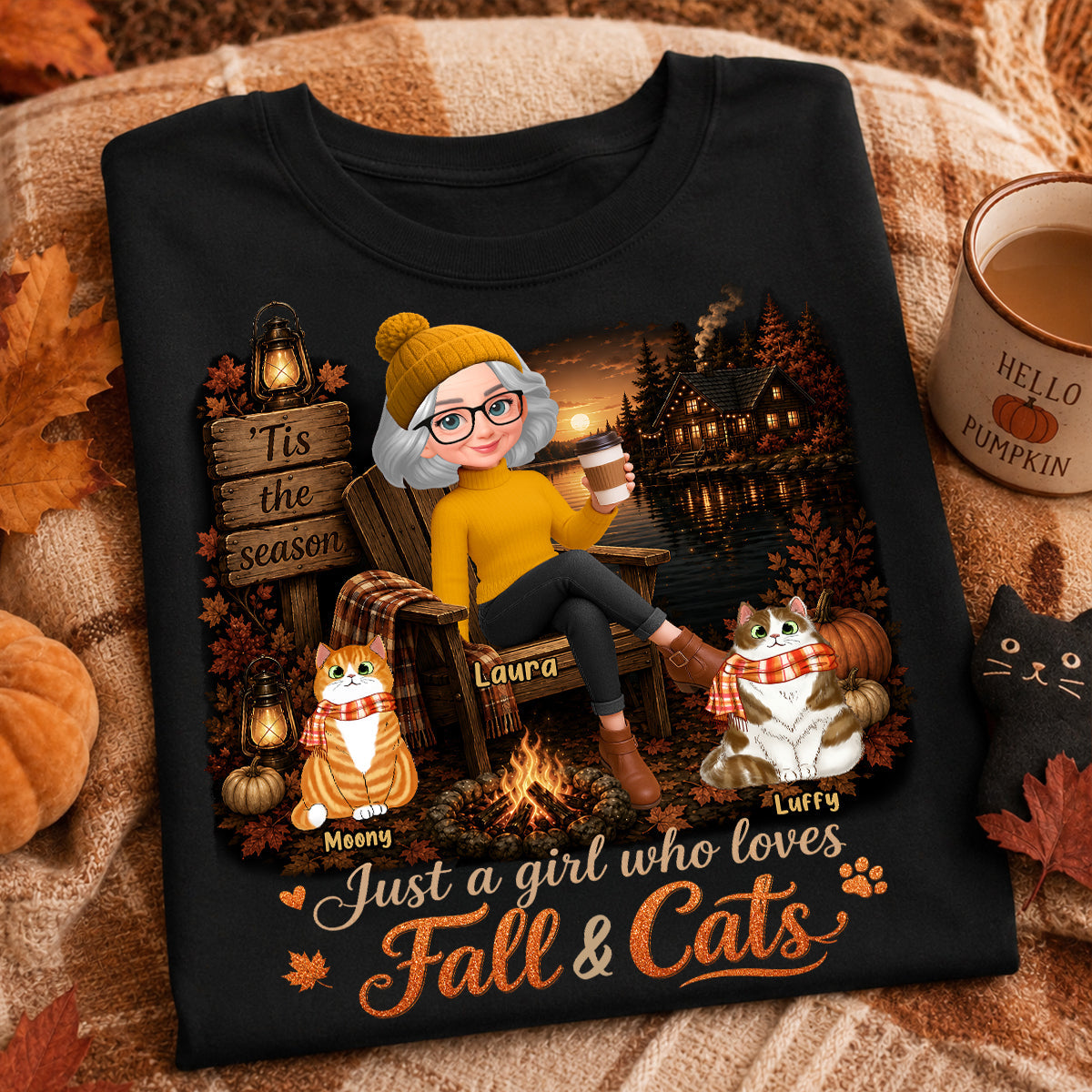 Just a Girl Who Loves Fall & Cats - Personalized Shirt - Cozy Fall Tee for Cat Moms