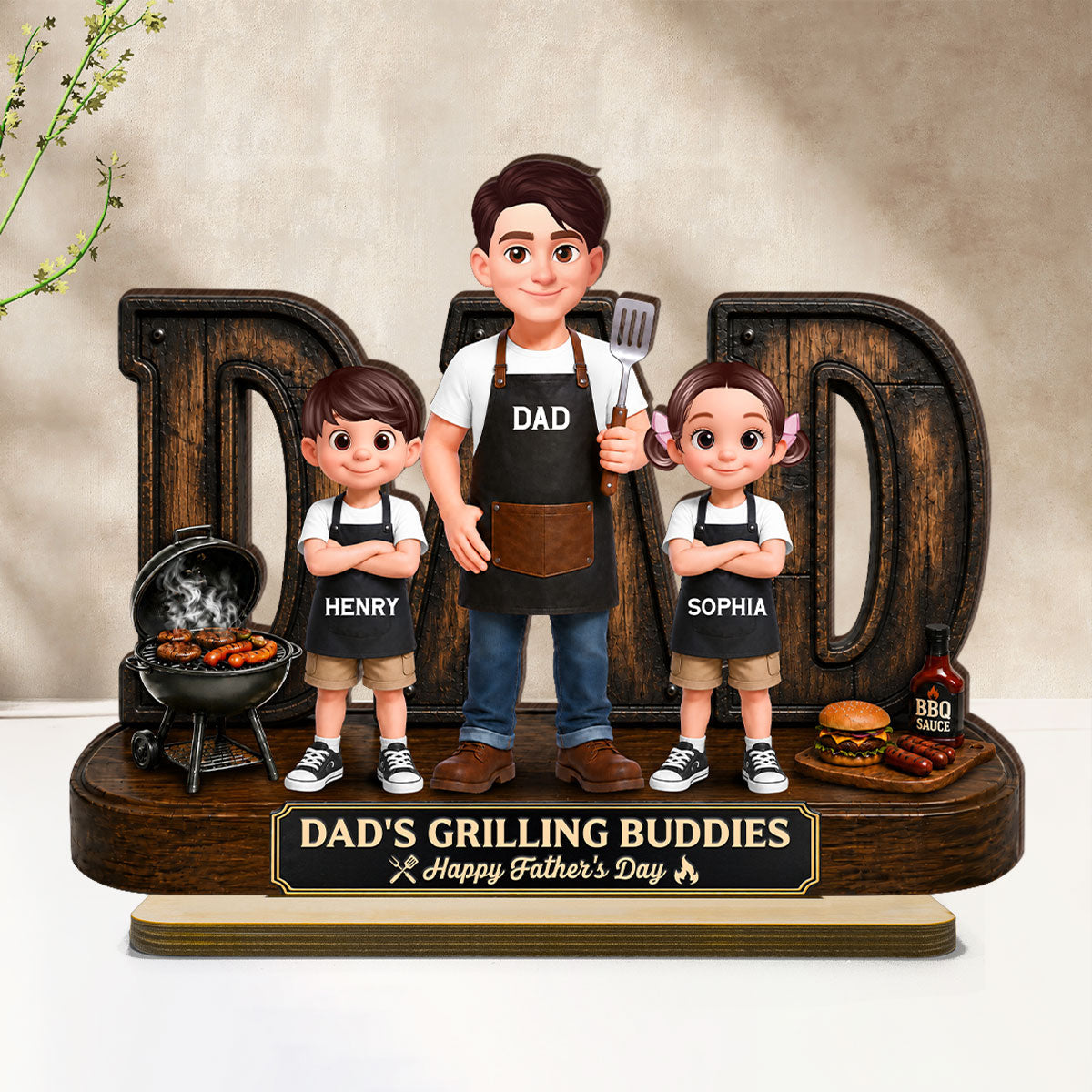 BBQ King Of The Grill Dad - Personalized Wooden Plaque -  Gift For Dad, Husband
