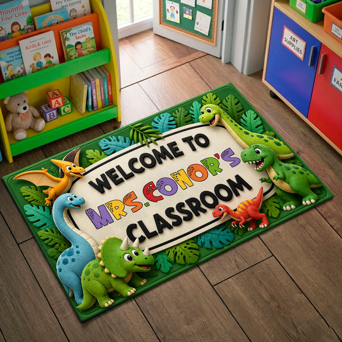 Kids Safari Dinosaur Welcome To Classroom - Personalized Doormat - Back To School Gift For Teachers, Classroom Decors