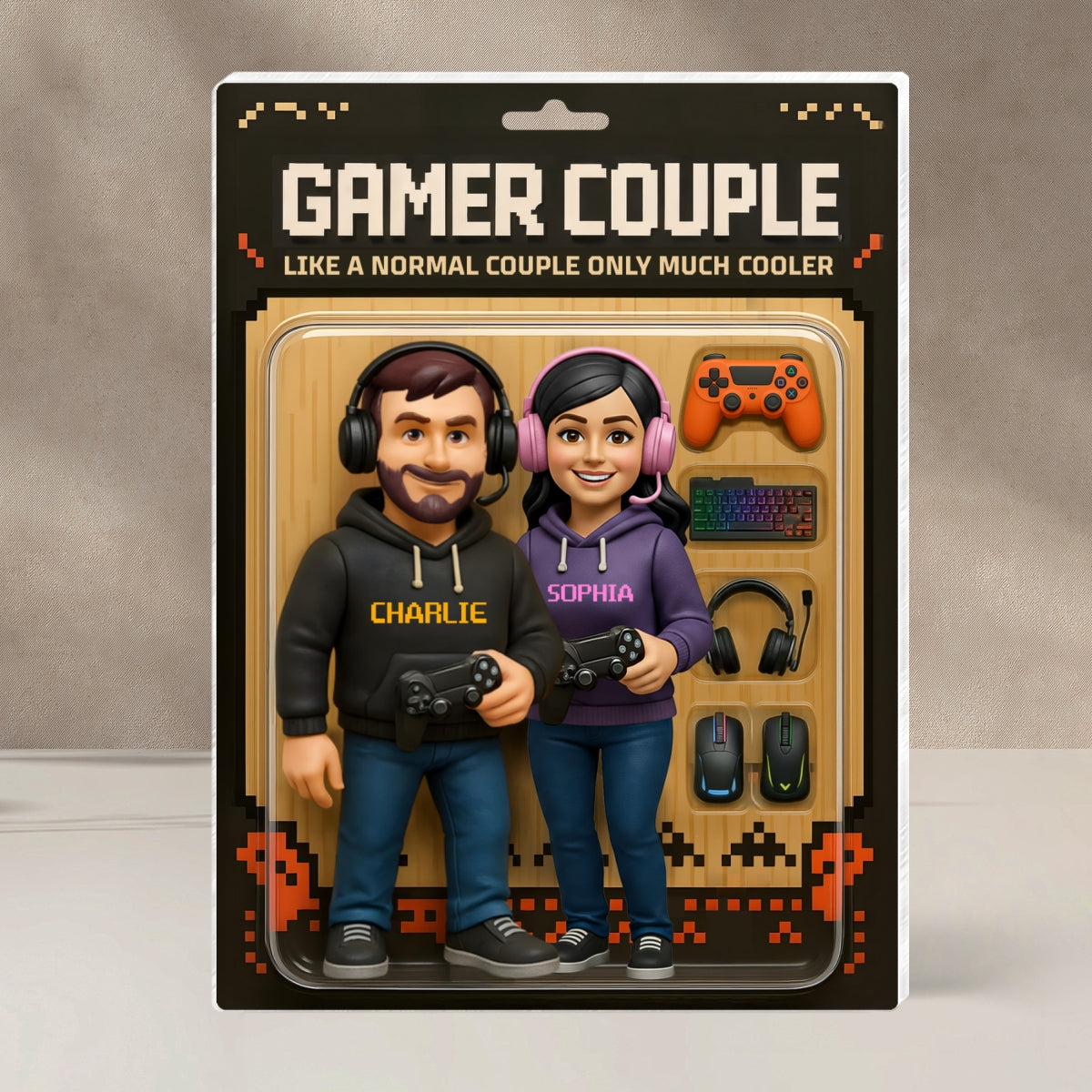 Gamer Couple Cooler Custom Action Figure - Personalized Acrylic Block Plaque - Anniversary, Valentine's Day Gift, Gift For Him, Gift For Her