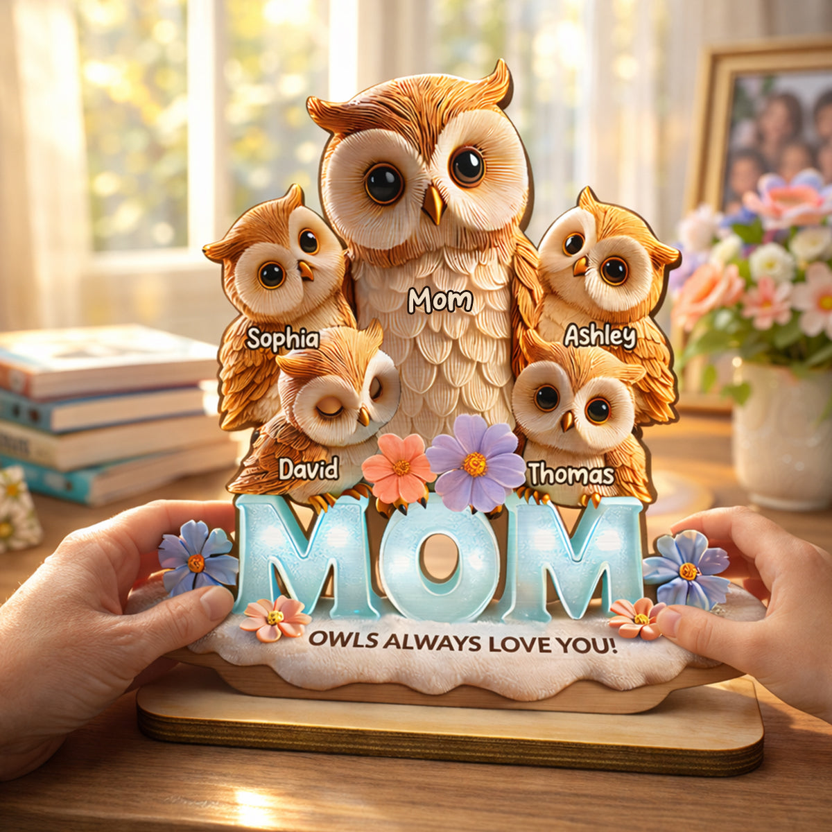Mom Owls Always Love You - Personalized 2-Layered Wooden Plaque - Gift For Mom