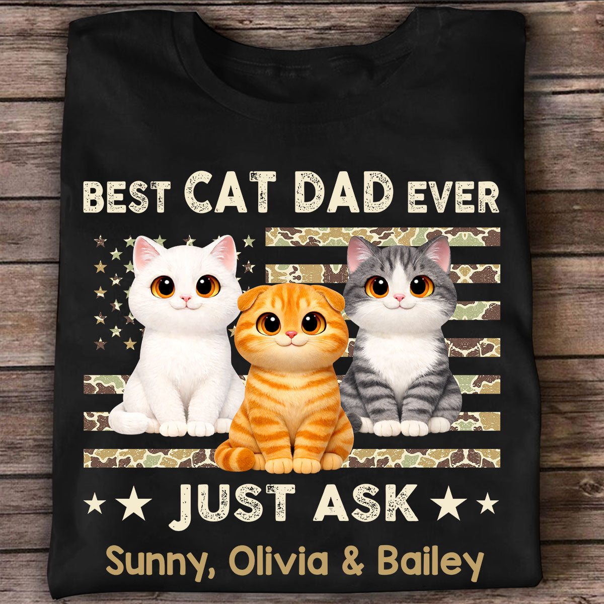 Best Cat Dad Ever Trendy Camouflage Pattern Nation Flag  - Personalized Shirt - Father's Day Gift For Cat Dad, Cat Lovers