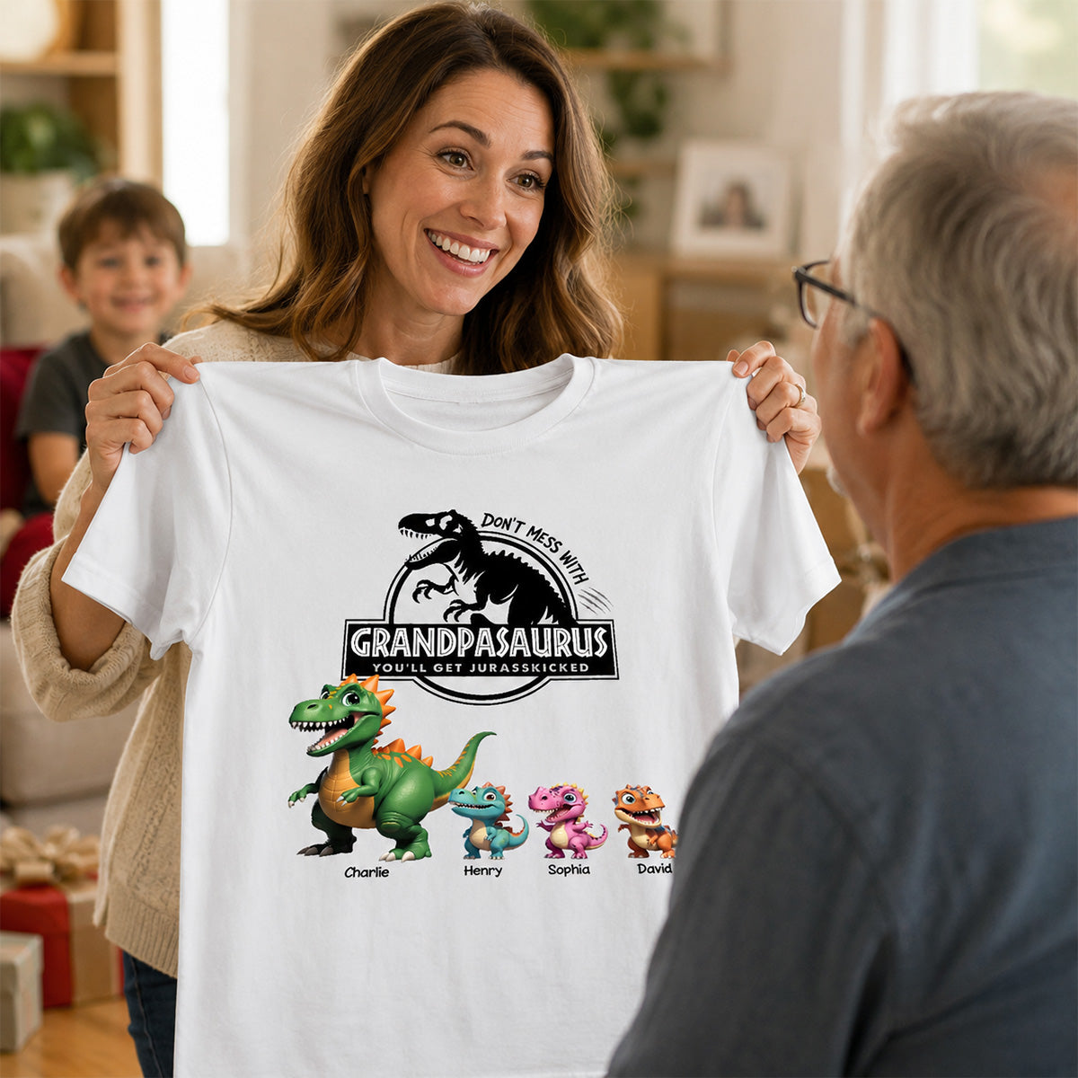 Don't Mess With Grandpasaurus - Personalized Shirt - Father's Day Gift For Grandpa, Dad, Husband
