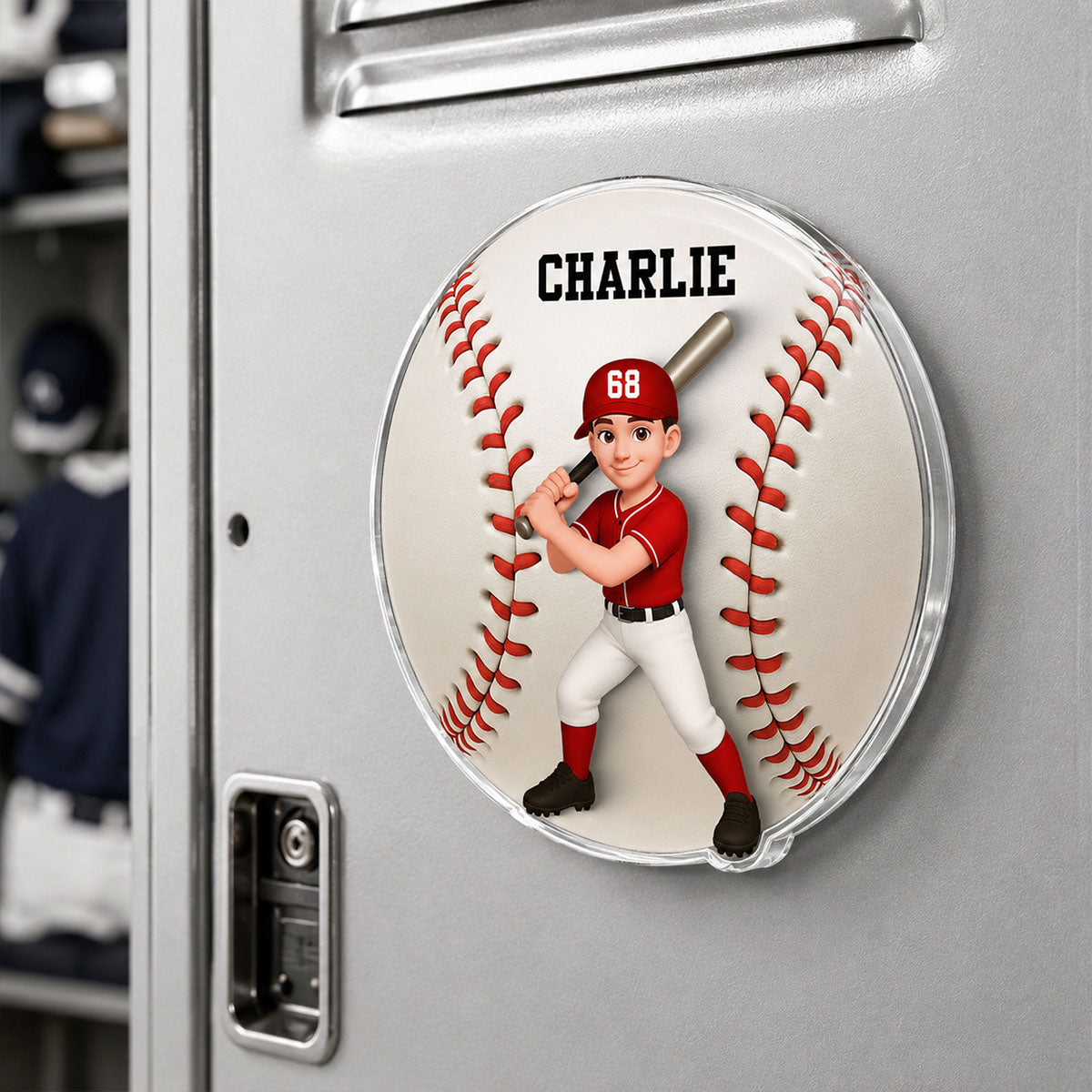 Baseball Boy & Girl - Personalized Acrylic Locker Magnet - Back To School Gift For Daughters, Sons, Grandkids, Teenagers, Teen Girl, Teen Boy