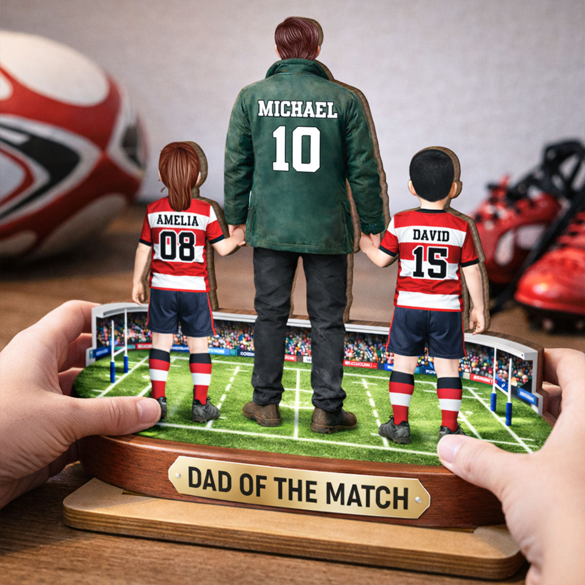 Dad Of The Match Rugby - Personalised 2-Layered Wooden Plaque - Gift For Rugby Dad