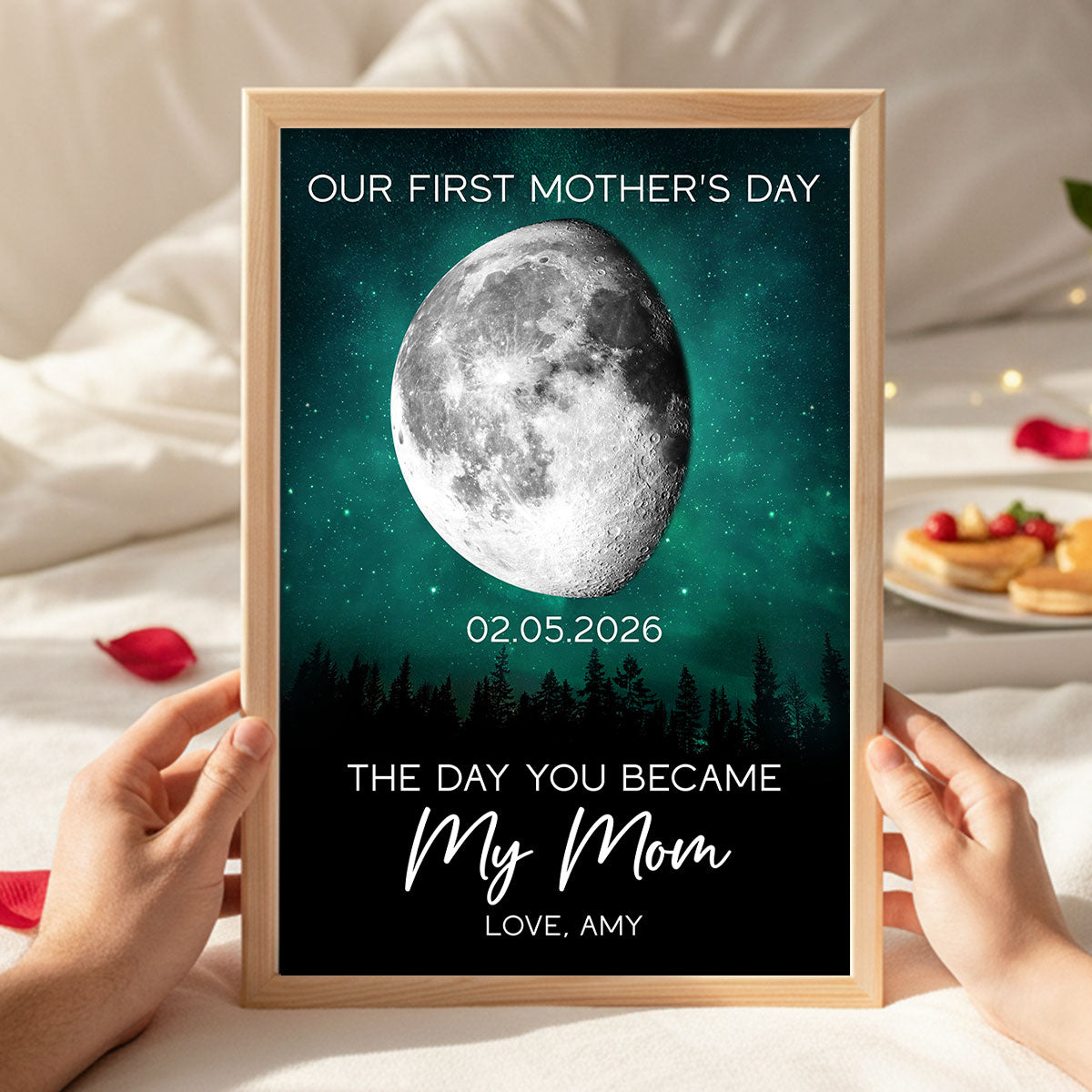 Galaxy Night The Day You Became My Mom Custom Moon Phase First Mother's Day - Personalized Poster - First Mother's Day Gift For New Mom