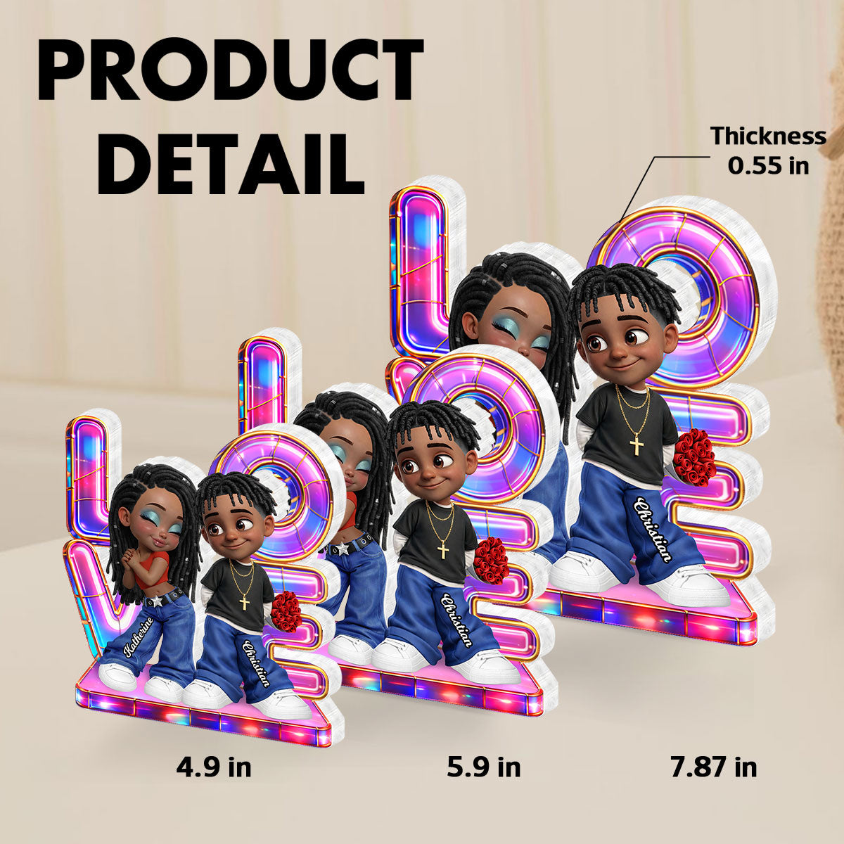 Holographic Love Y2K Couple - Personalized Acrylic Block Plaque - Valentine's Day Gift for Her, for Him