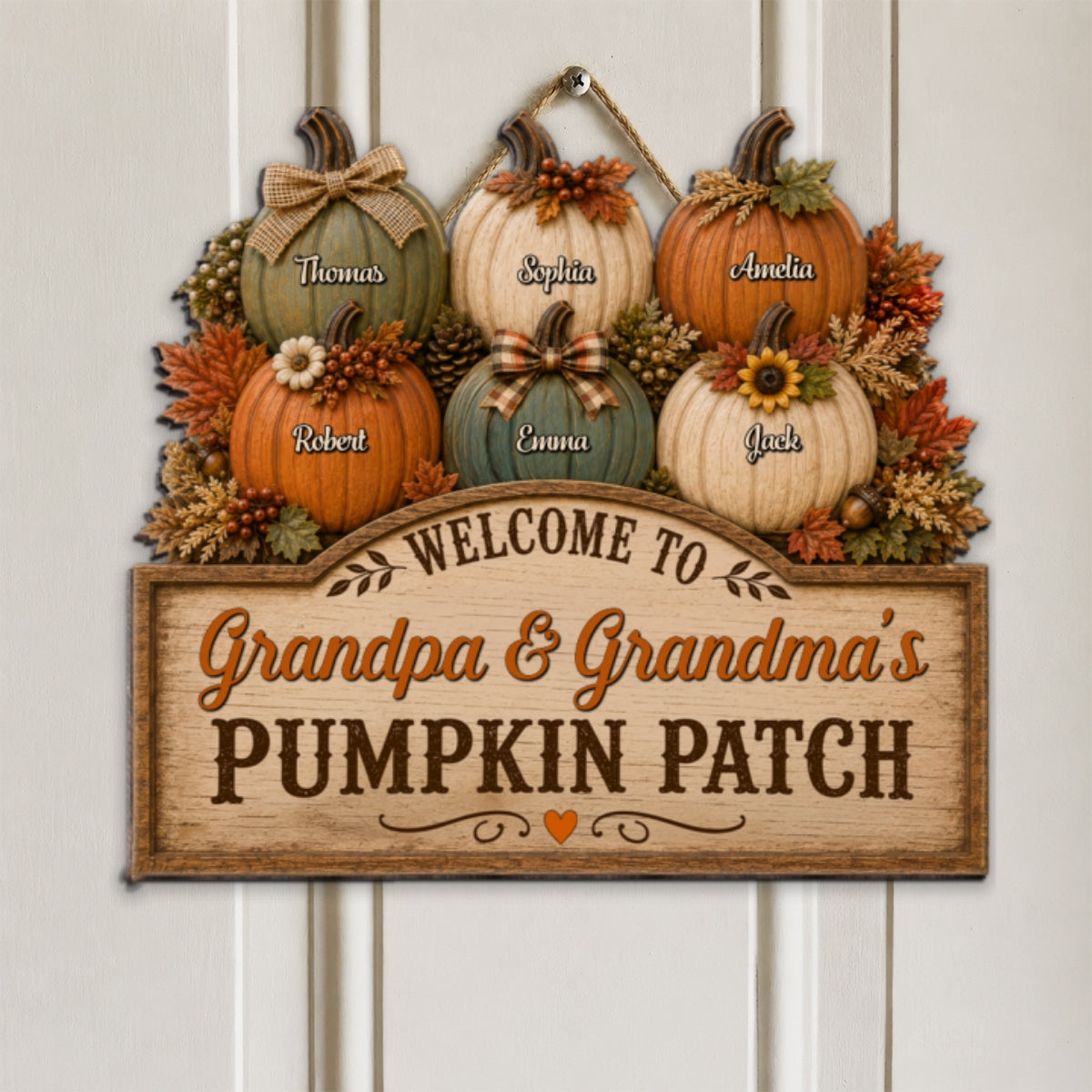 Welcome To Grandma Grandpa Pumpkin Patch 2D Flat - Personalized Door Hanger
