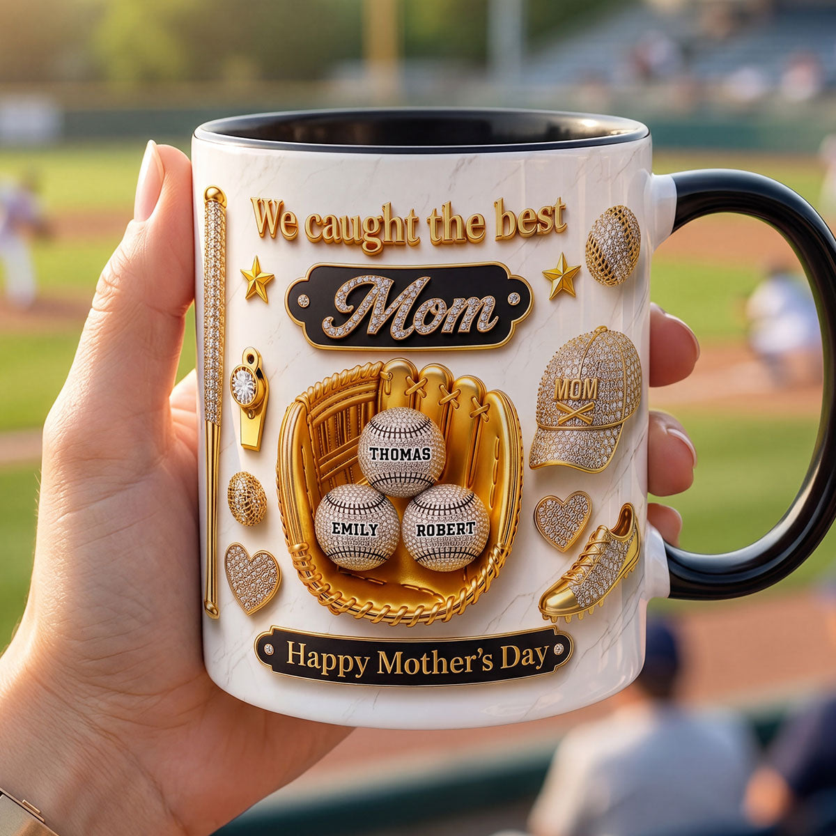3D Effect Baseball We Caught The Best Mom - Personalized Mug - Mother's Day Gift For Mom, Wife