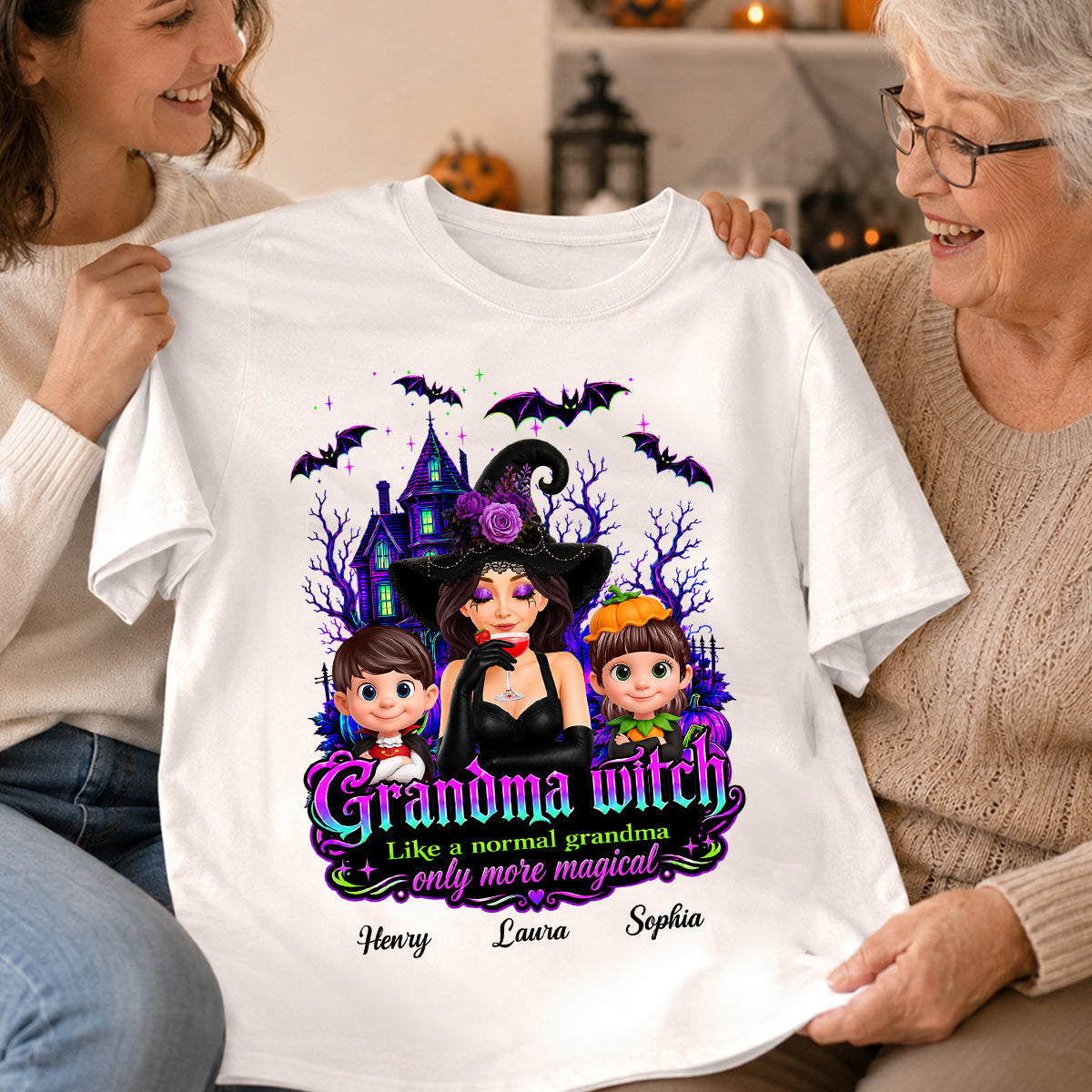 Grandma Mom Witch More Magical - Personalized Shirt - Halloween Spooky Scene, Gift for Grandma