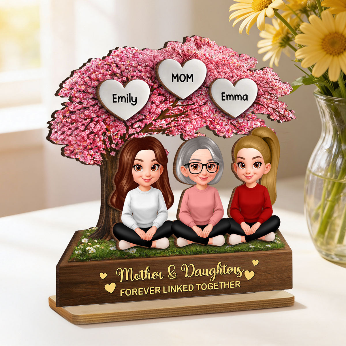 The Love Between Mother & Daughter is Forever - Personalized 2-Layered Wooden Plaque - Heartfelt Gift for Mom
