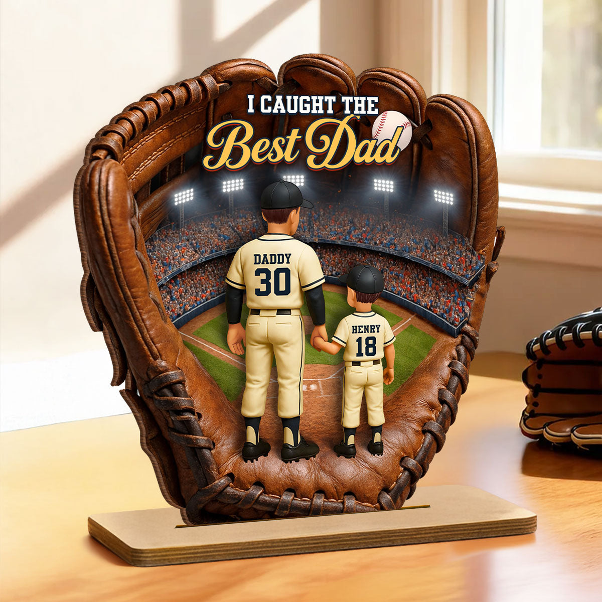 The Home Run Heart Baseball Dad Kids - Personalized 2-Layered Wooden Plaque - Gift For Dad