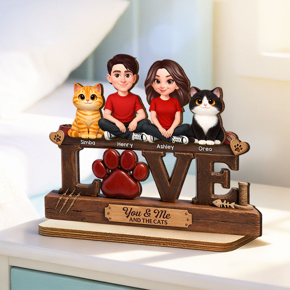 You & Me And The Cat - Personalized 2-Layered Wooden Plaque - Heartfelt  Gift For Cat Dad