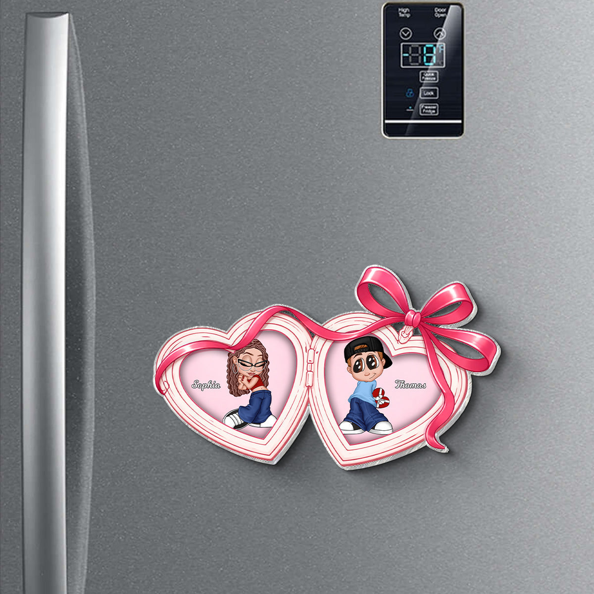 Y2K Couple Custom Coquette Heart Locket - Personalized Acrylic Fridge Magnet - Gift For Her, Gift For Him