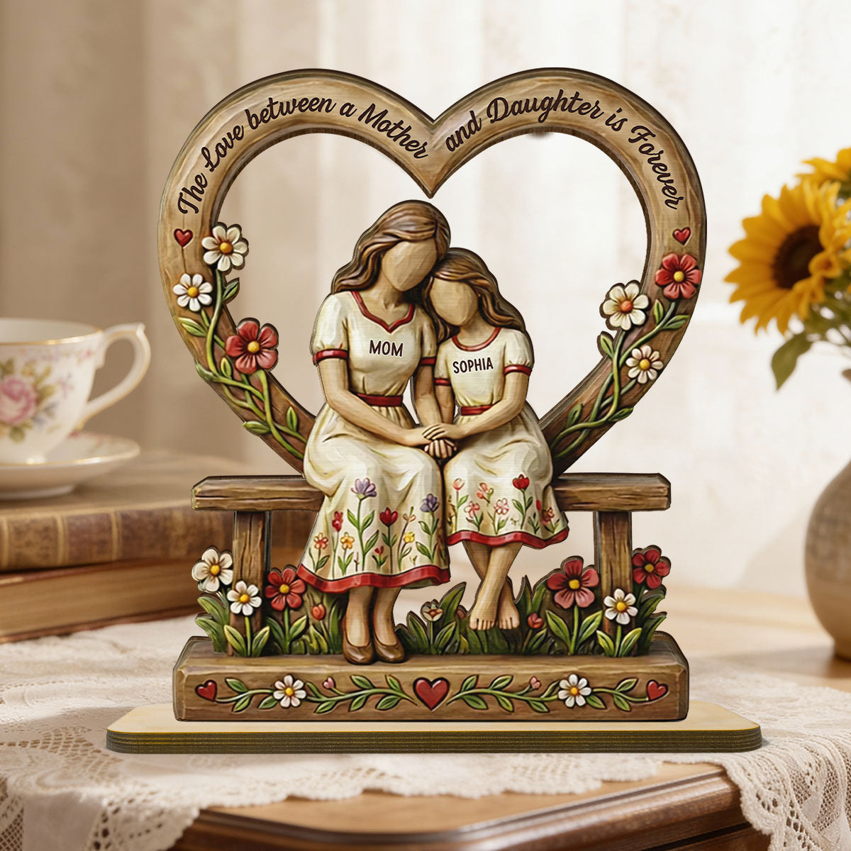 Rooted in Love Mother Daughters - Personalized 2-Layered Wooden Plaque - Gift For Mom
