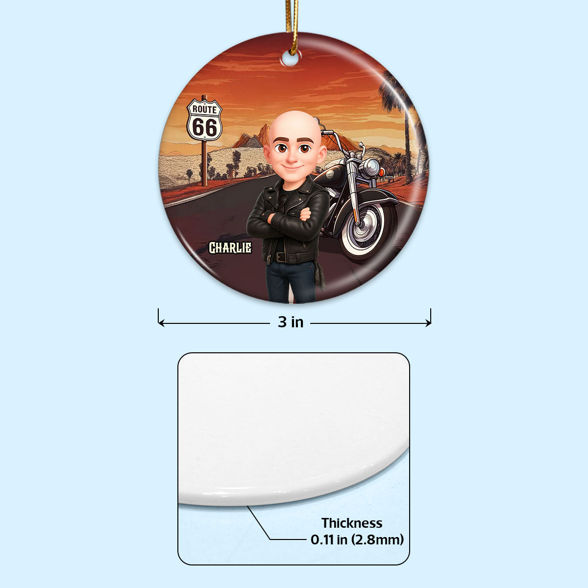 Biker On The Road Christmas - Personalized Ceramic Ornament - Gift For Bikers, Gift For Him, For Her