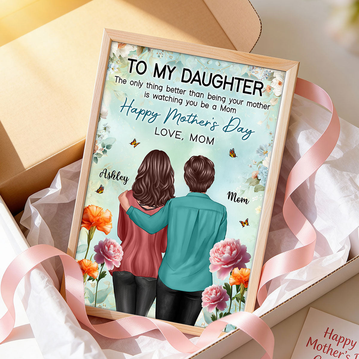 To My Daughter From Mom Birth Month Flower Happy Mother's Day Floral Green Tone - Personalized Poster