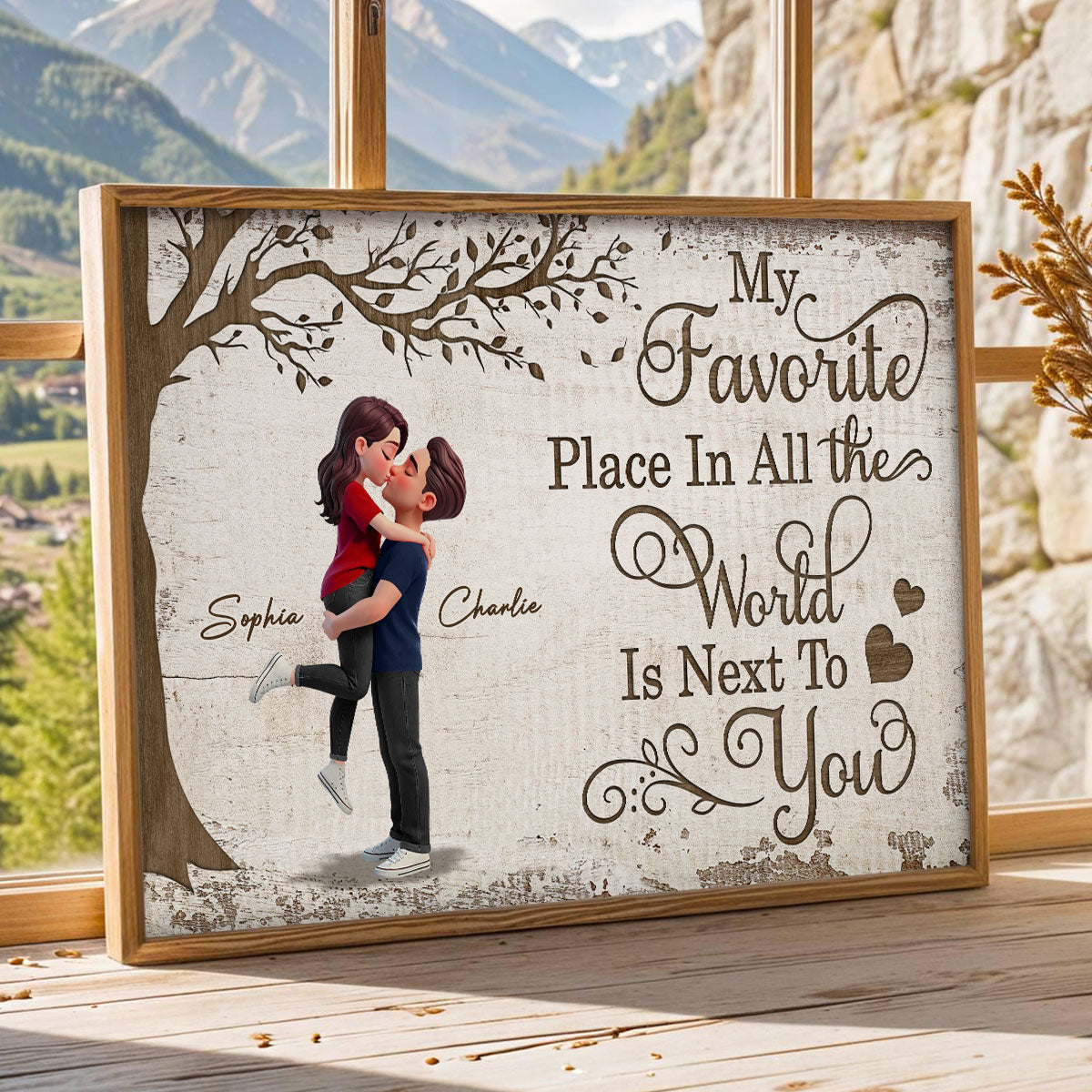 Eternal Love Couple Hugging Kissing Under Tree - Personalized Poster - Valentine's Day Gift For Couple