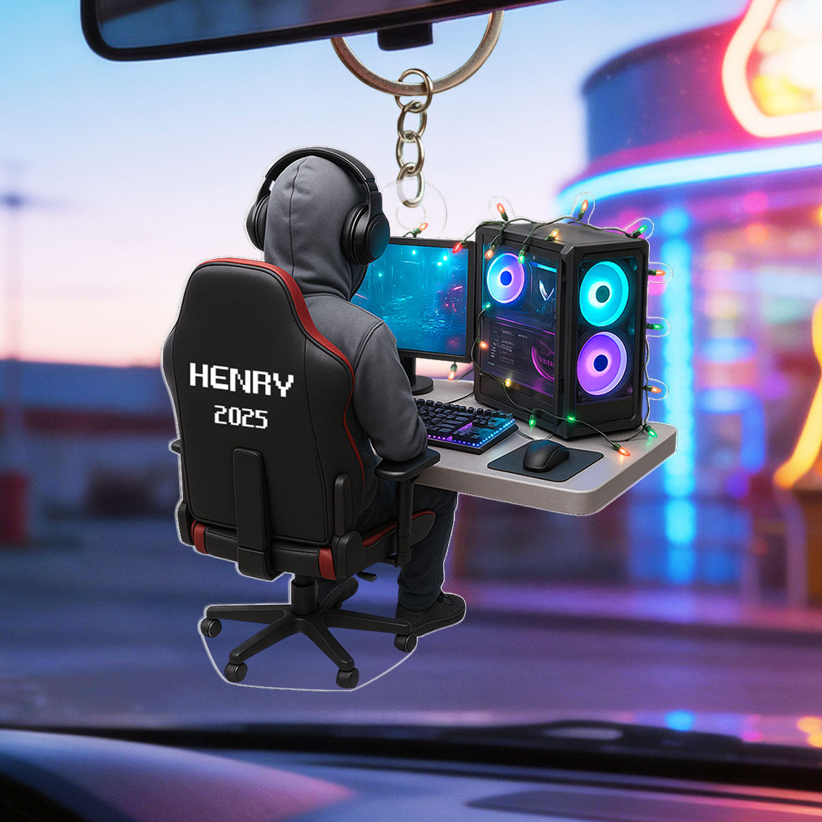 Custom Gamer Name PC Set Up - Personalized Acrylic Keychain - Custom Name Keyrings, Name Tag for Backpacks, Bottles