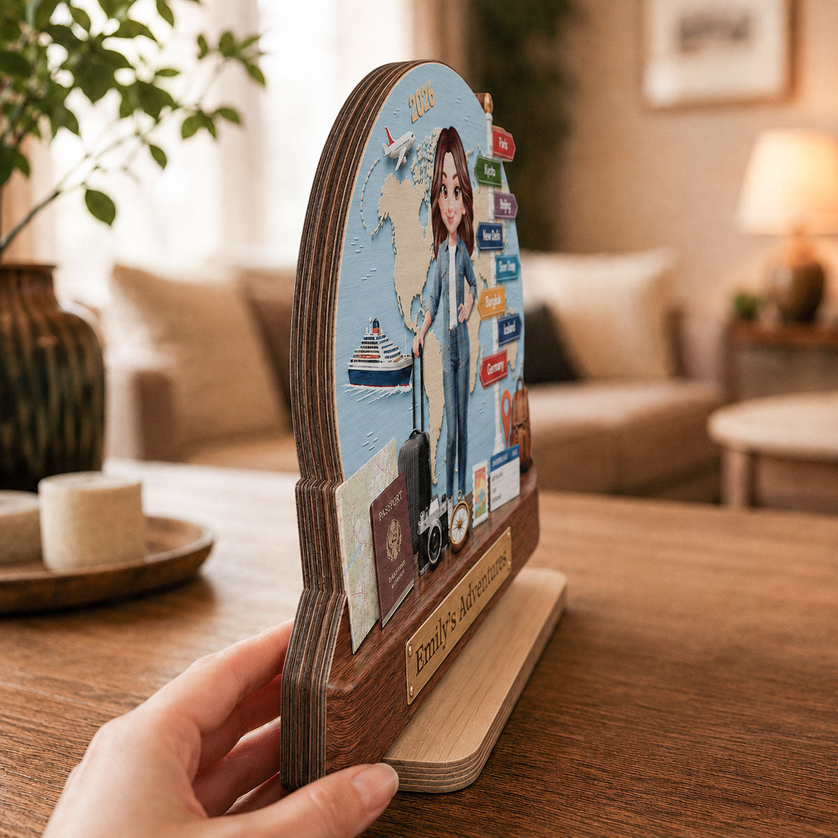 Traveling Destination Travel Adventure 2D Flat - Personalized Wooden Plaque