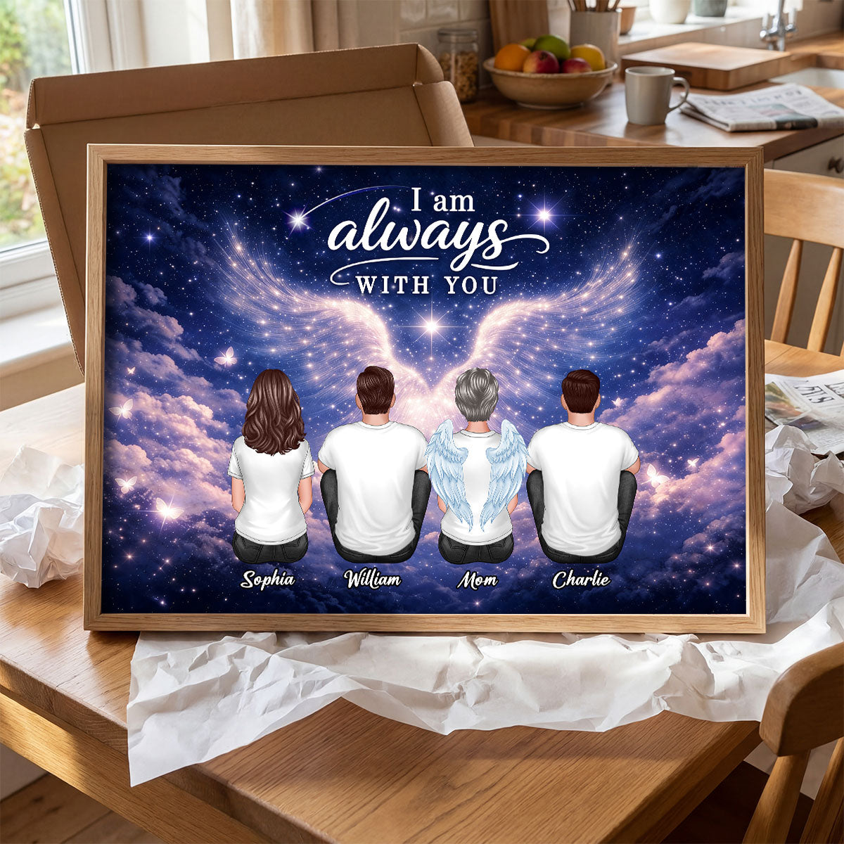 Starry Night Angel Wings Family Memorial Always With You - Personalized Poster - Gift For Memorial, Sympathy Gift, Remembrance Gift