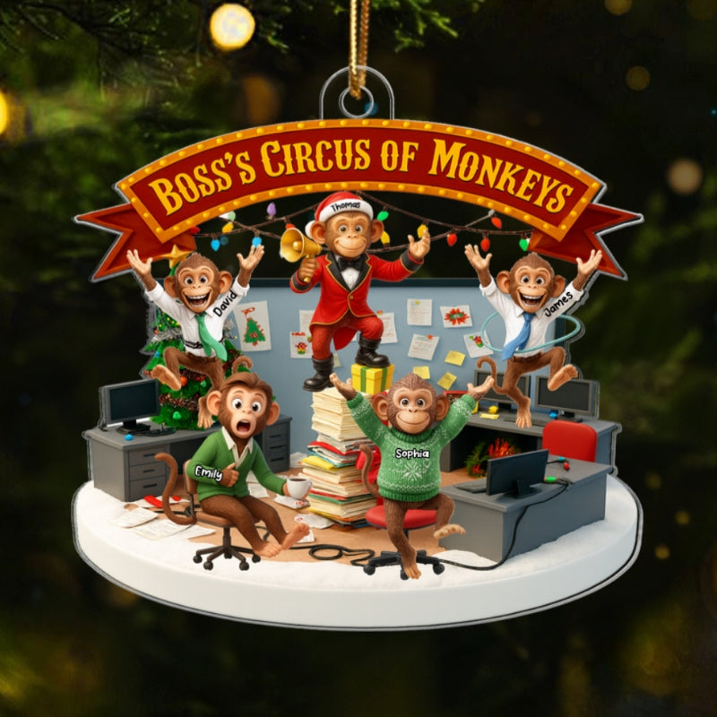 Boss's Circus Of Monkeys - Personalized Acrylic Ornament - Funny Gift For Boss, White Elephant Gift, Coworker