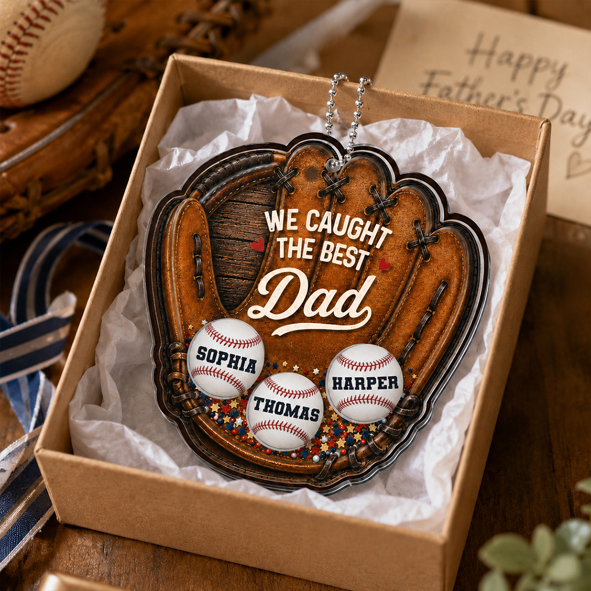We Caught The Best Dad Baseball In Glove - Personalized Shaker Car Ornament - Father's Day Gift For Baseball Dad