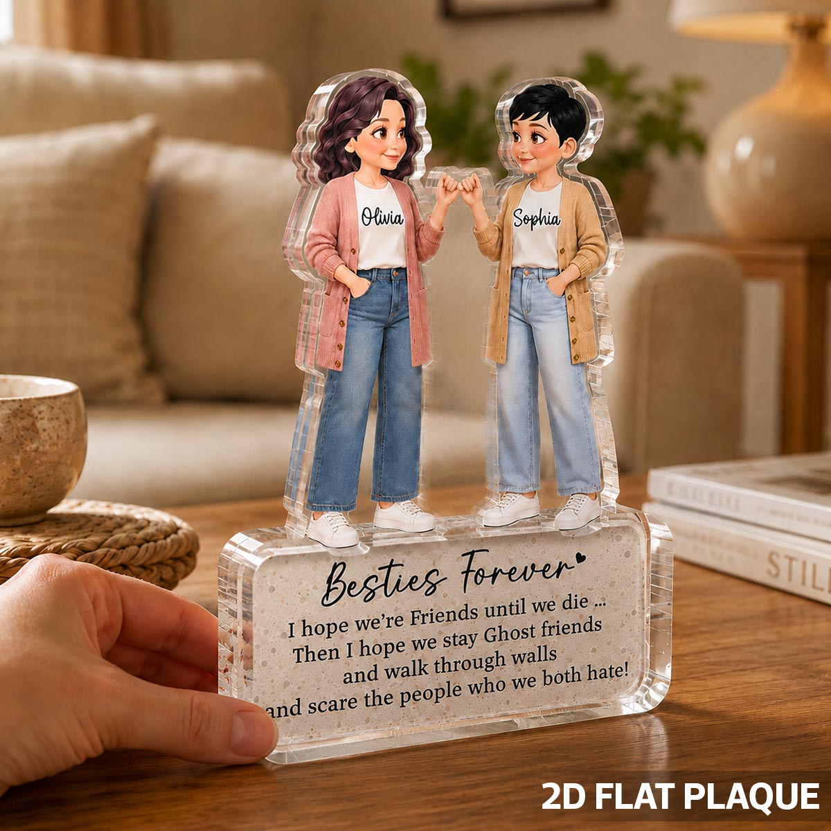 Pretty Besties Forever Pinky Promise 2D Flat - Personalized Acrylic Block Plaque - Friendship Keepsake