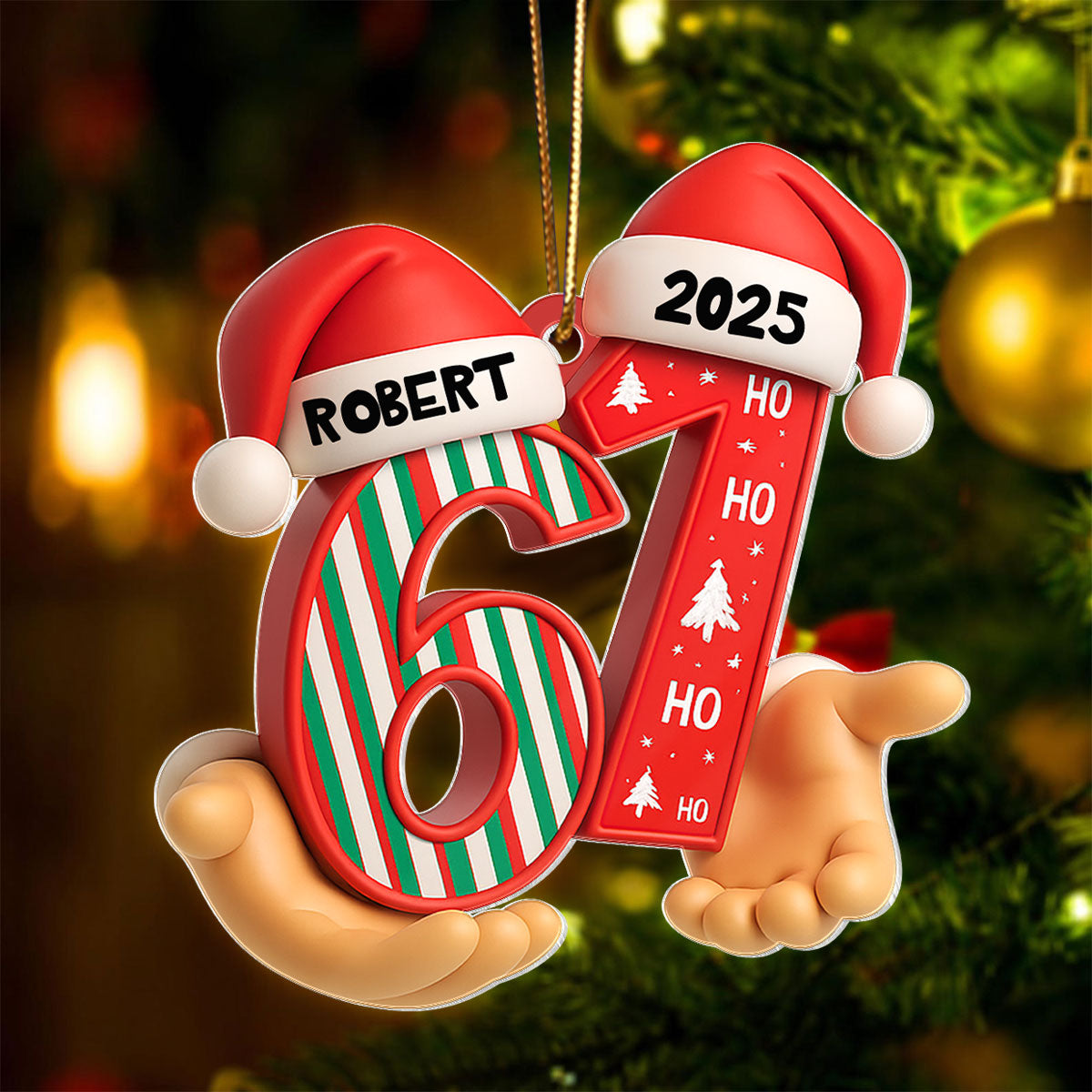 Custom Six Seven 3D Effect Pattern - Personalized Acrylic Ornament - Teen Slang Funny Tree Decor, Funny Teen Grandkid Gift