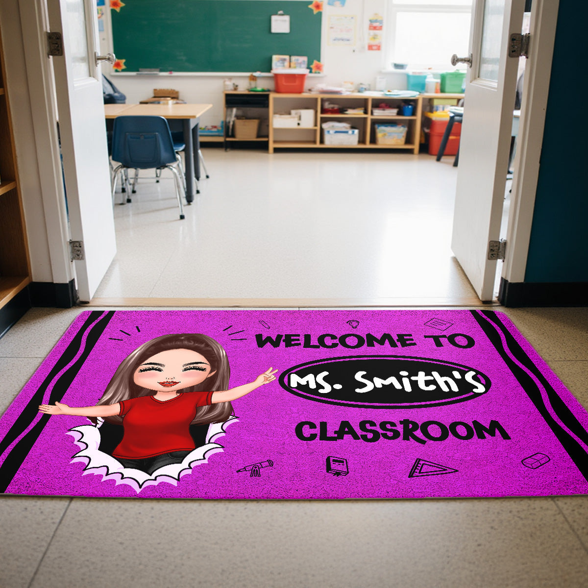 Welcome To My Class Happy Teacher Crayon Theme - Personalized Doormat
