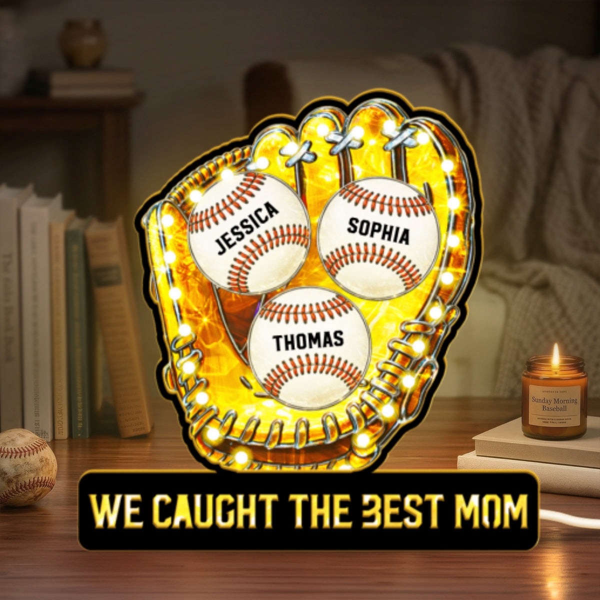 We Caught The Best Mom Baseball - Personalized Suncatcher Night Light - Mother's Day Gift For Baseball Mom