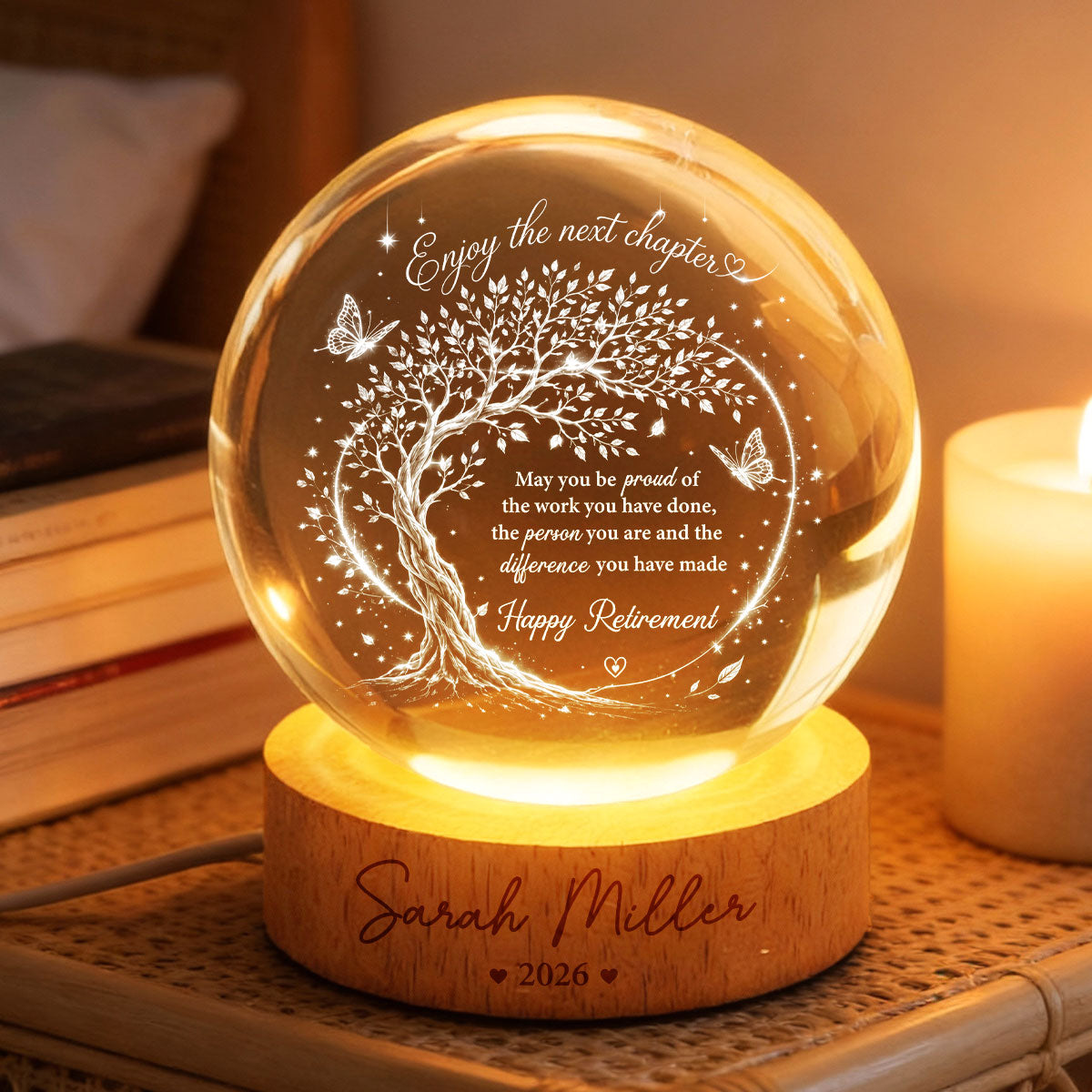 Tree of Life Enjoy the Next Chapter - Personalized Crystal Ball LED Night Light - Retirement Gift for Coworkers