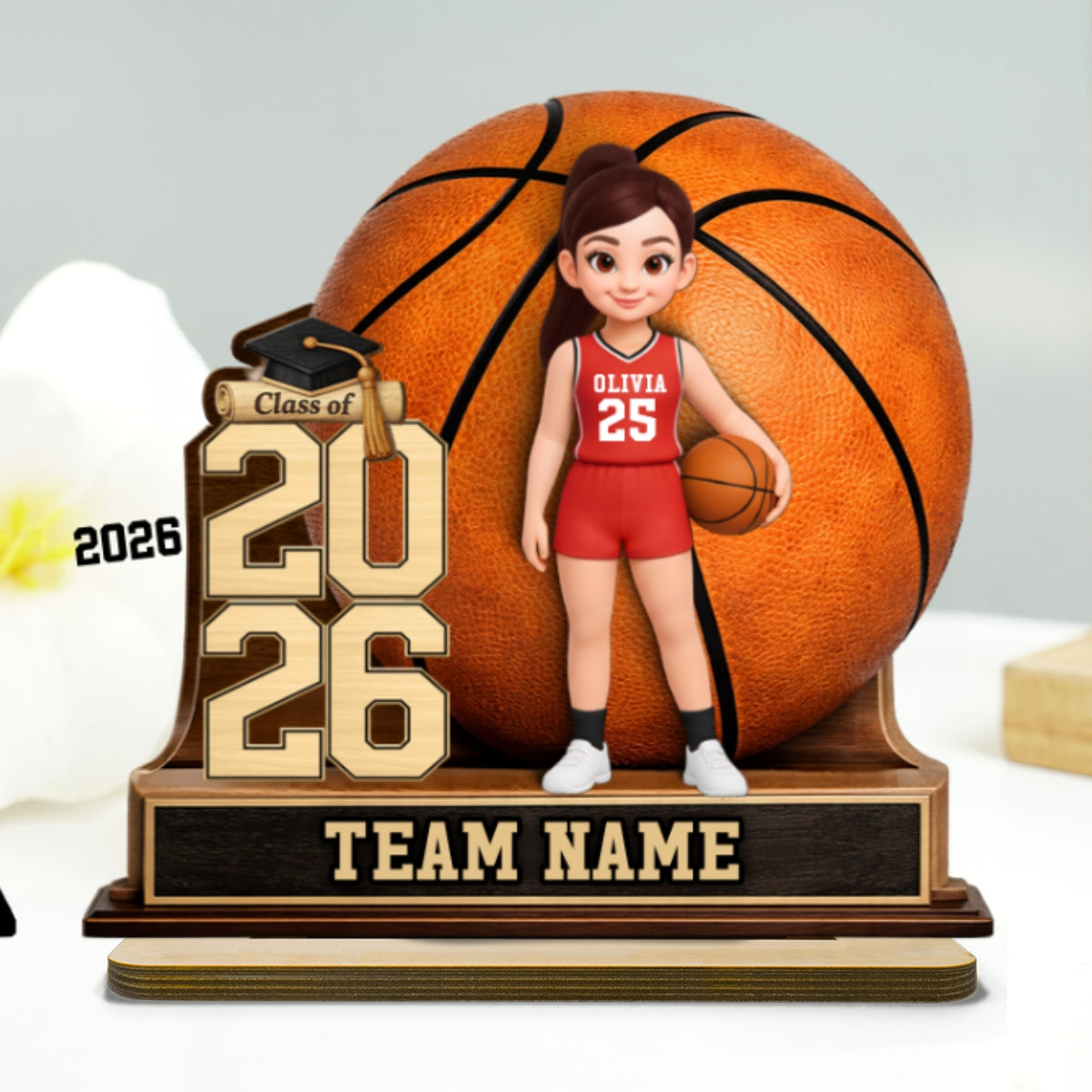 Basketball Senior Keepsake - Personalized 2-Layered Wooden Plaque - Graduation Gift For Son, Daughter