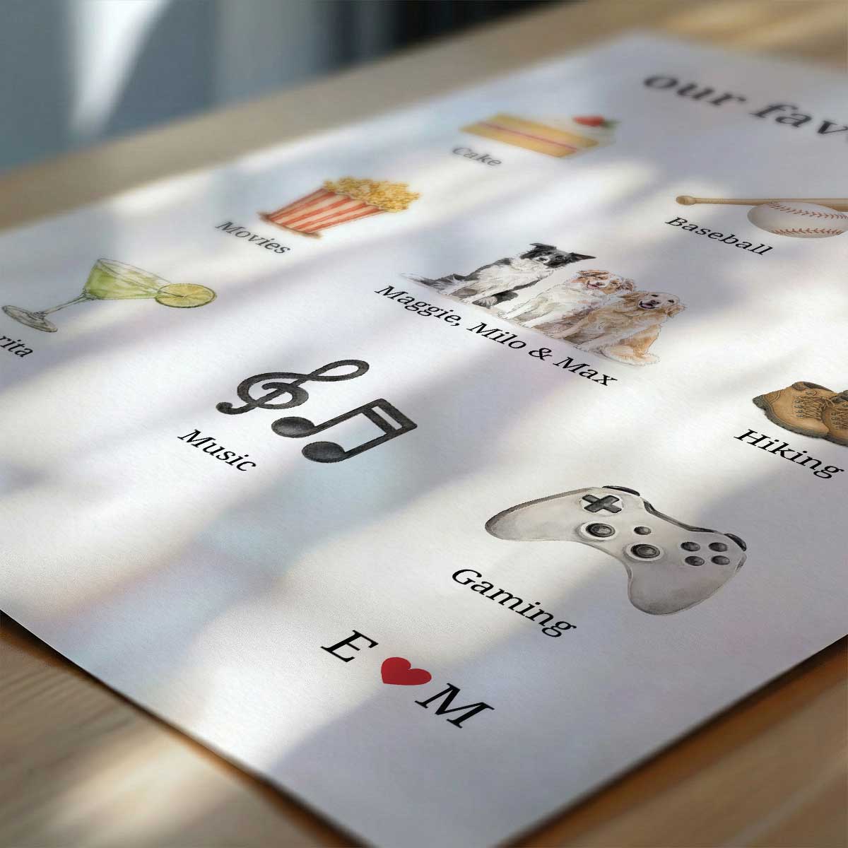 Our Favorite Things Couple & Dogs - Personalized Poster