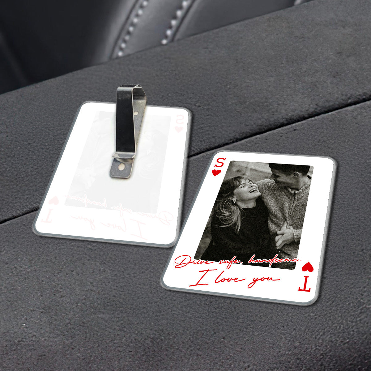 Drive Safe I Love You Custom Couple Photo Initials - Personalized Car Visor - Heartfelt Valentine's Day Gift For Couple, For Him, For Her