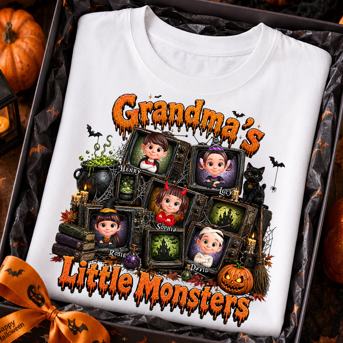 Grandma's Little Monsters Horror Night - Personalized Shirt - Halloween Gift, Gift For Grandma