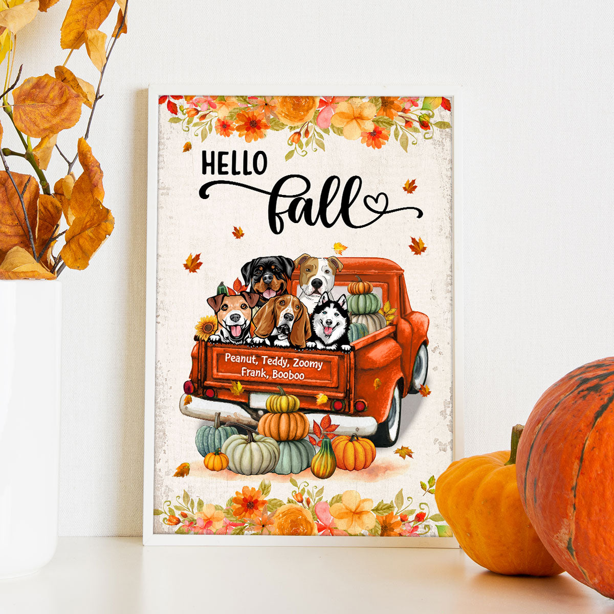 Hello Fall Dogs On Truck Personalized Poster