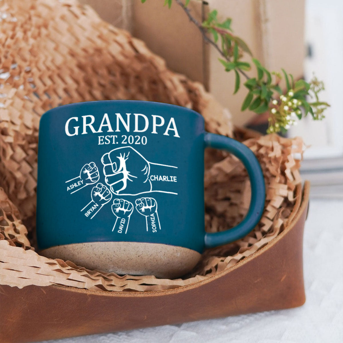 Grandpa Dad Fist Bump - Personalized Pottery Mug - Gift For Grandpa, Dad