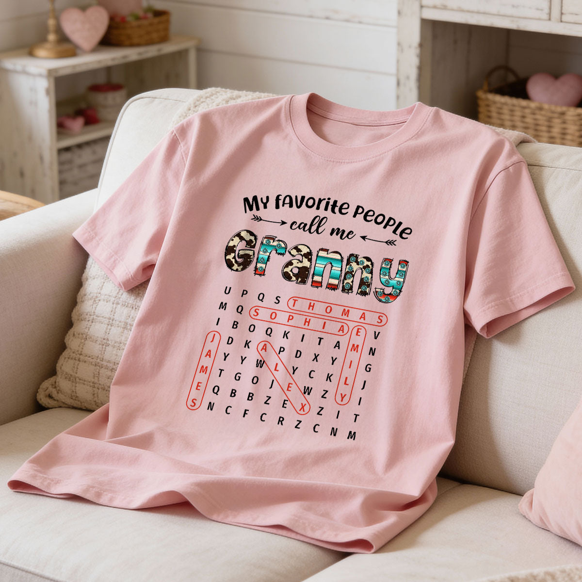 My Favorite People Call Me Grandma Western Cowhide Pattern Word Search Puzzle - Personalized Shirt - Gift For Grandma Mom