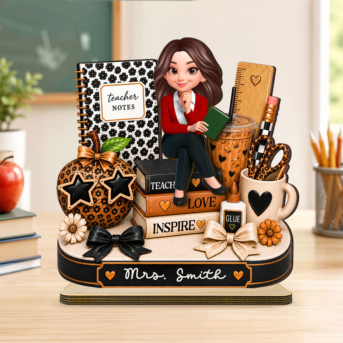 Leopard Style Teacher Life - Personalized 2-Layered Wooden Plaque - Back To School Gift For Teacher, Classroom Decor