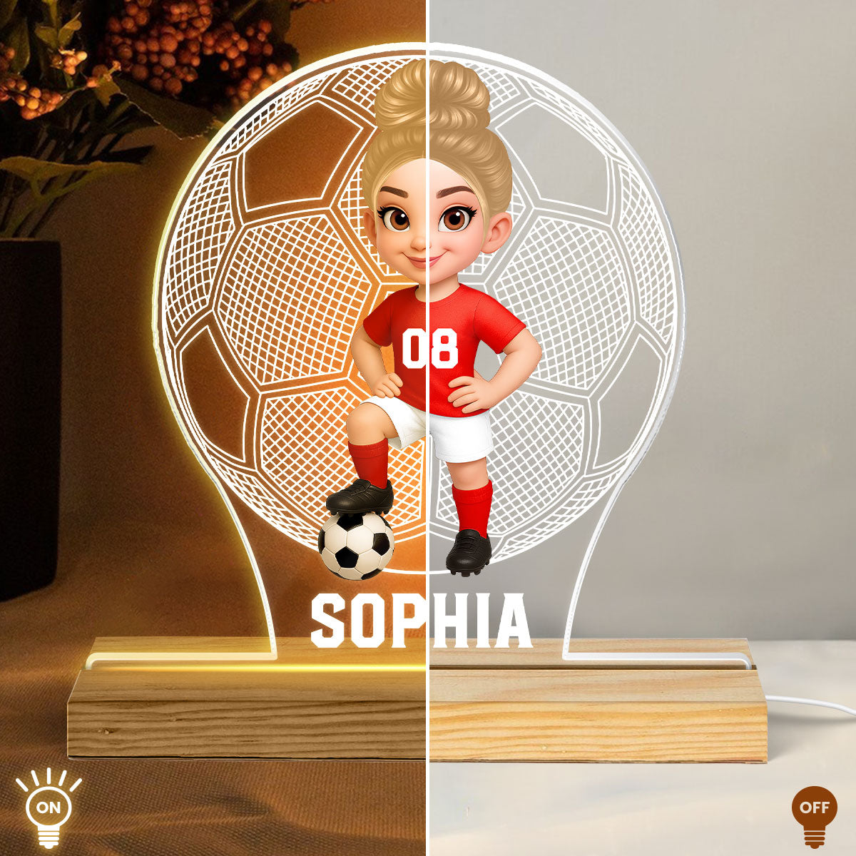 Soccer Ball 3D Illusion With Name - Personalize LED Night Light - Gift For Grandson, Granddaughter, Soccer Lover