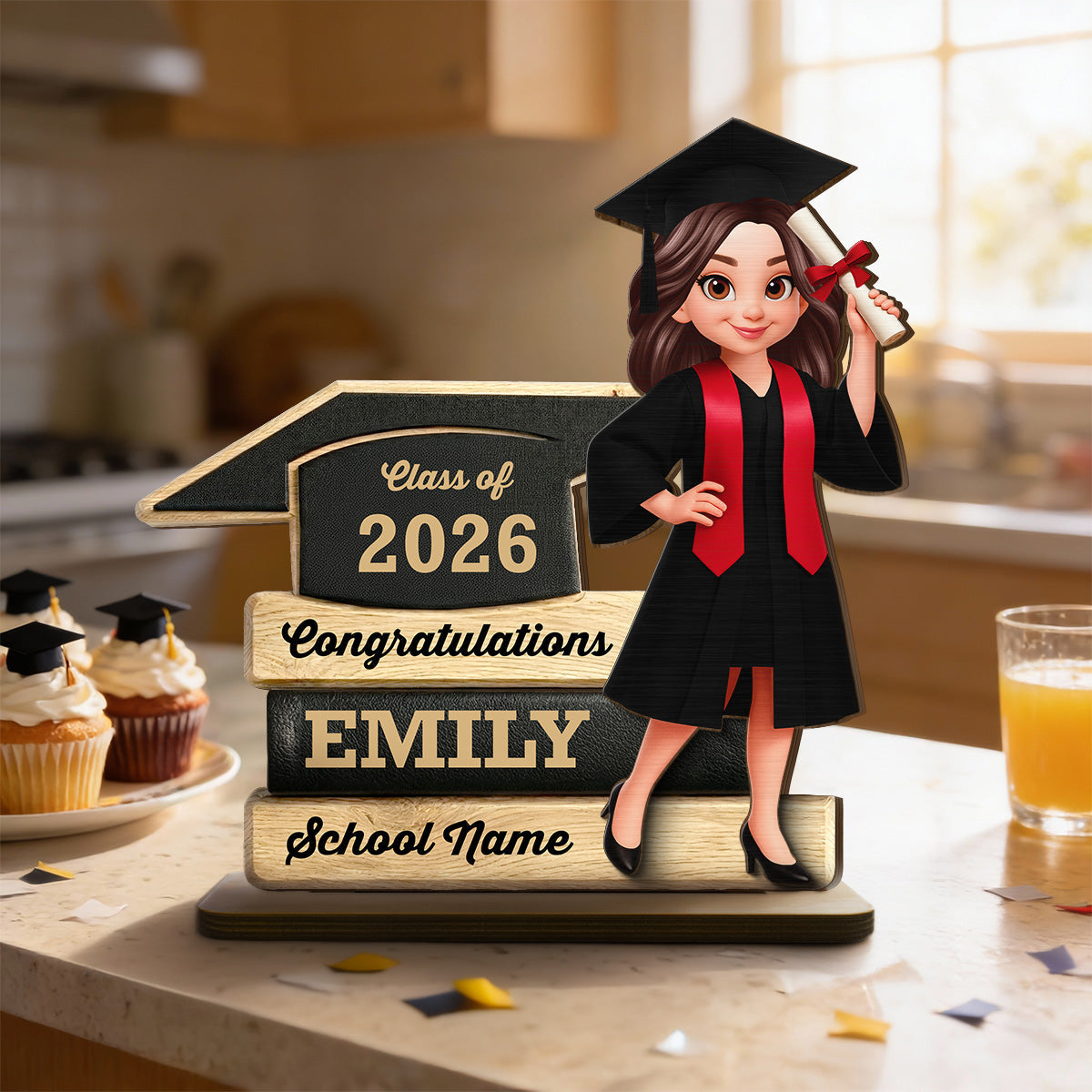 Congratulations Class Of 2026 2027 Senior 2D Flat - Personalized 2-Layered Wooden Plaque - Graduation Gift For Graduates, Daughter, Son