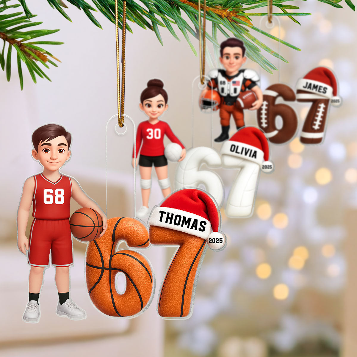 3D Effect 67 Six Seven Custom Sport 2025 Slang Christmas - Personalized Acrylic Ornament - Funny Christmas Gift For Teen, Grandkid, Gen Alpha