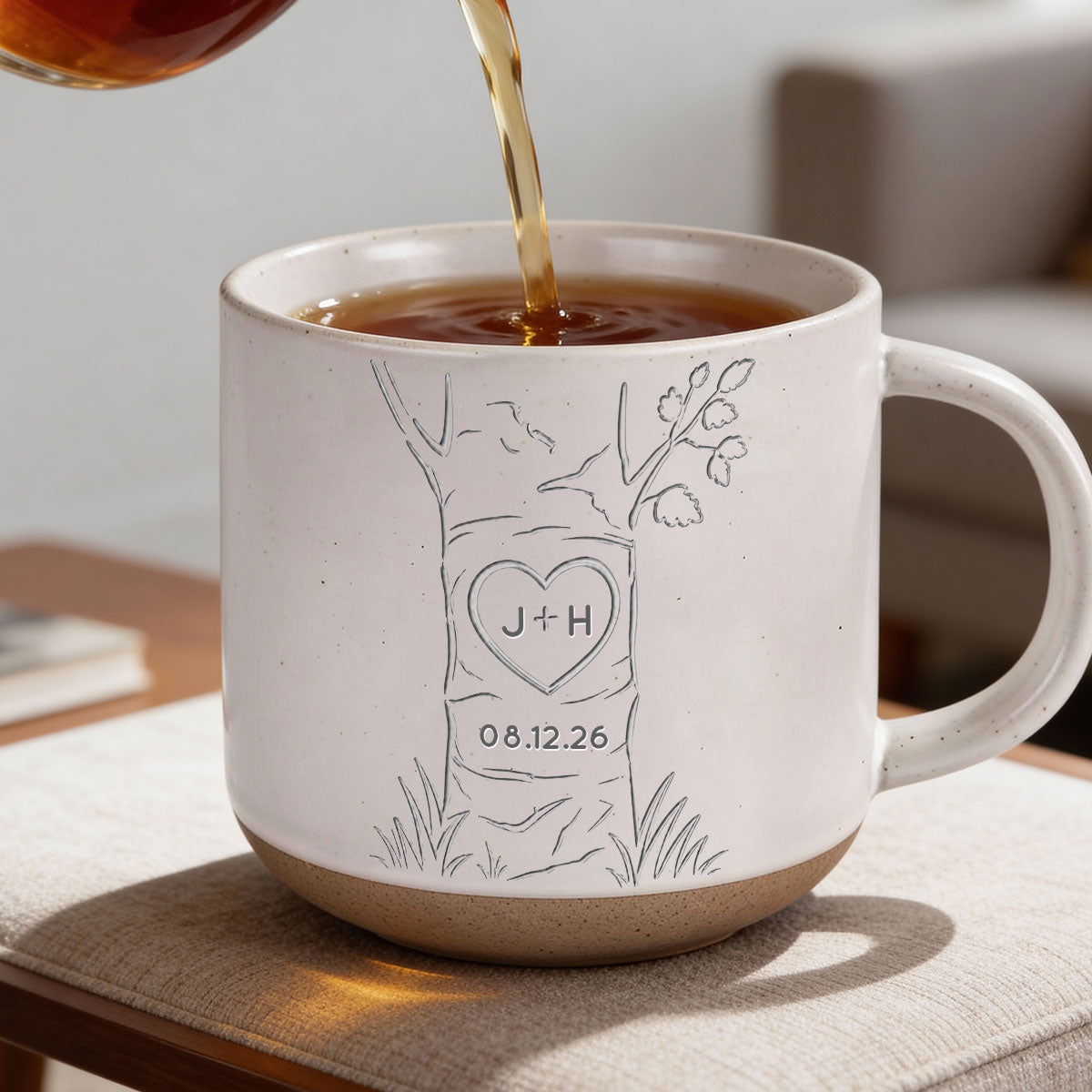 Carved in Love - Personalized Pottery Mug - Anniversary, Engagement Gift For Couple