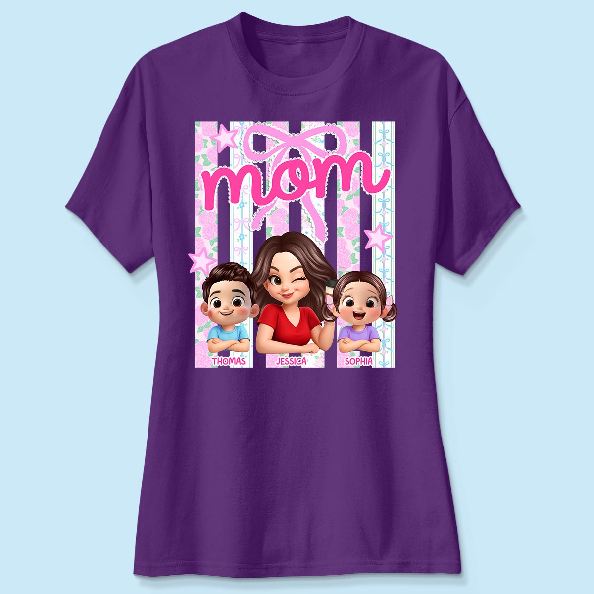 Mom Grandma Striped Coquette Floral - Personalized Shirt - Mother's Day Gift For Mom Grandma