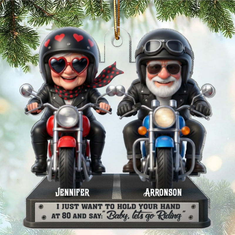 Baby Let's Go Riding Old Couple - Personalized Acrylic Car Hanger - Sentimental Gift for him, for her