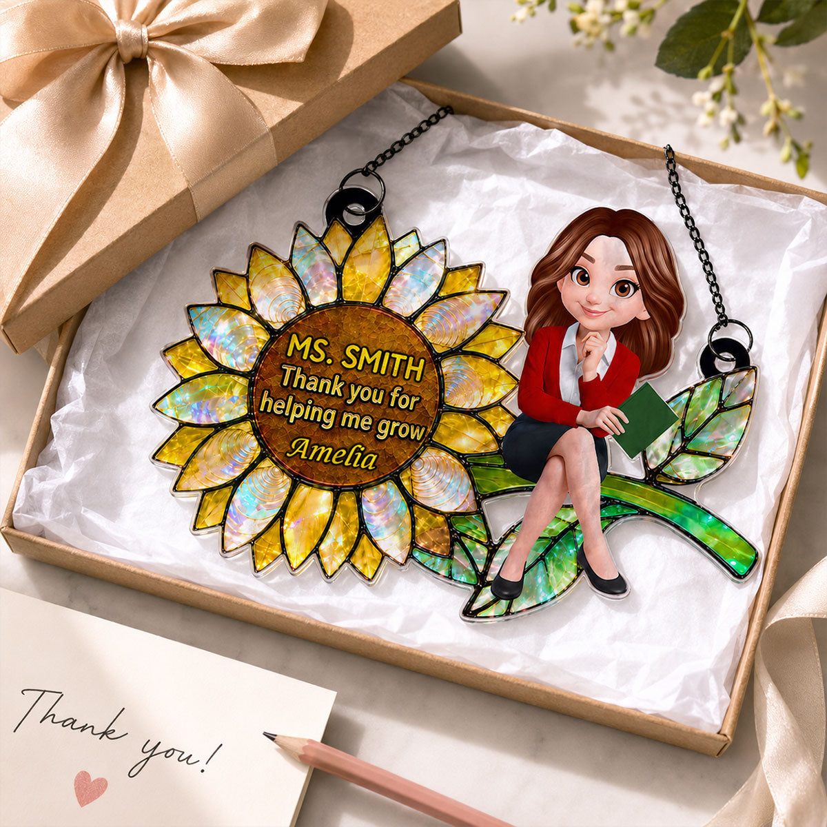 Thank You for Helping Me Grow Teacher - Personalized Acrylic Suncatcher - Teacher Appreciation Gift, End of School Year Gift