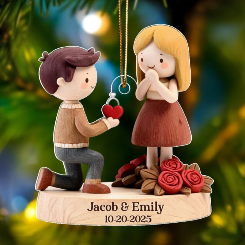 Couple Marriage Proposal Engagement - Personalized Acrylic Ornament - Custom She Said Yes Keepsake