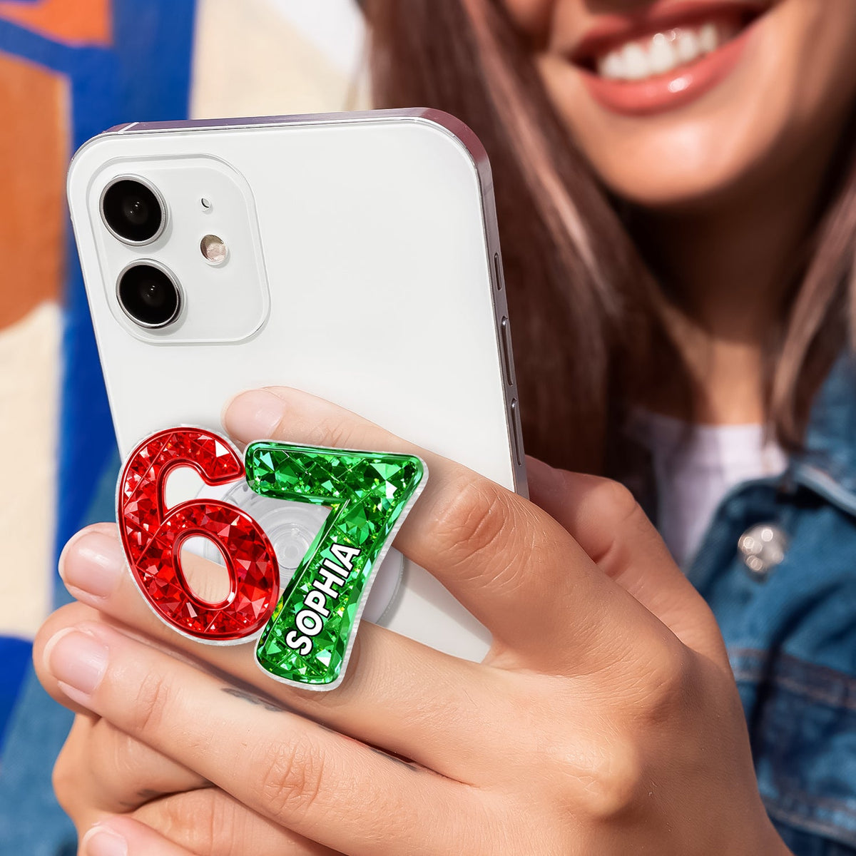 Custom Six Seven 3D Crystal Effect - Personalized Acrylic Magnetic Phone Grip - Teen Slang Funny Tree Decor, Funny Teen Grandkid Gift